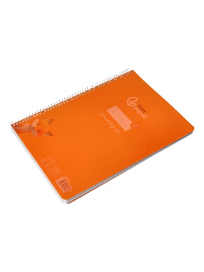 Cuaderno espiral liderpapel din a4 pautaguia tapa plastico80h 90gr cuadro pautado 4mm con margen color naranja