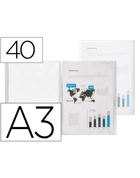 Carpeta liderpapel escaparate 40 fundas polipropileno din a3 transparente translucido