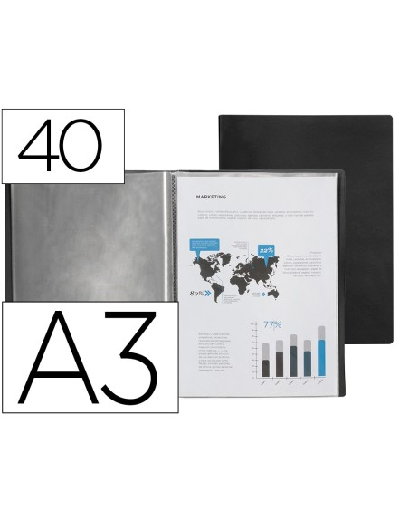 Carpeta liderpapel escaparate 40 fundas polipropileno din a3 negro opaco