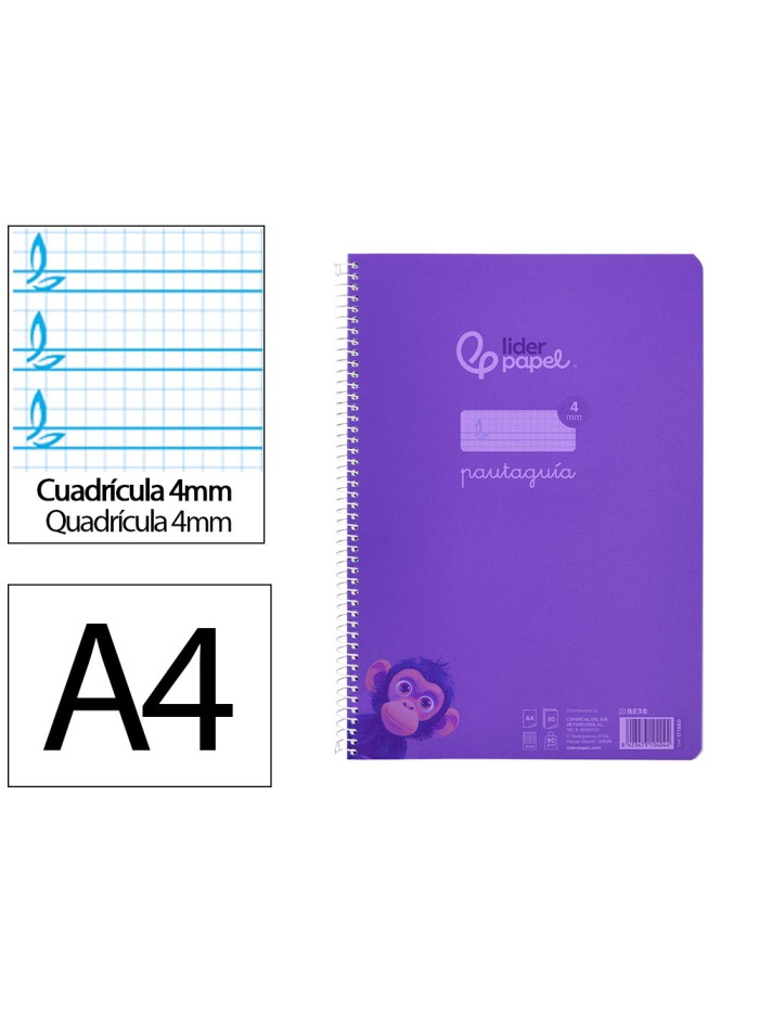Cuaderno espiral liderpapel din a4 pautaguia tapa plastico80h 90gr cuadro pautado 4mm con margen color lila Cuaderno espiral liderpapel din a4 pautaguia tapa plastico80h 90gr cuadro pautado 4mm con margen color lila