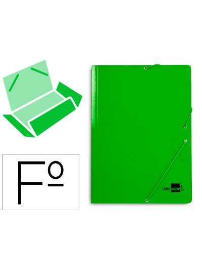 Carpeta liderpapel gomas folio 3 solapas carton plastificado color verde