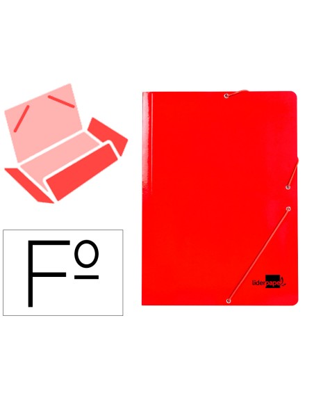 Carpeta liderpapel gomas folio 3 solapas carton plastificado color rojo