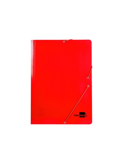 Carpeta liderpapel gomas folio 3 solapas carton plastificado color rojo