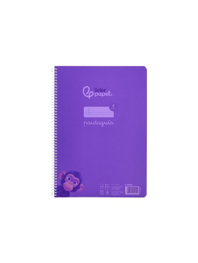 Cuaderno espiral liderpapel din a4 pautaguia tapa plastico80h 90gr cuadro pautado 4mm con margen color lila