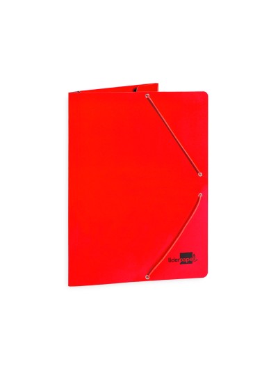 Carpeta liderpapel gomas folio 3 solapas carton plastificado color rojo