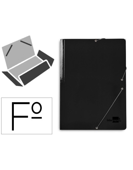 Carpeta liderpapel gomas folio 3 solapas carton plastificado color negro