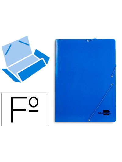 Carpeta liderpapel gomas folio 3 solapas carton plastificado color azul