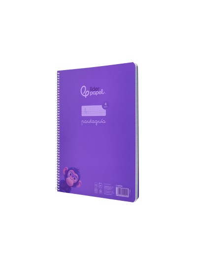 Cuaderno espiral liderpapel din a4 pautaguia tapa plastico80h 90gr cuadro pautado 4mm con margen color lila