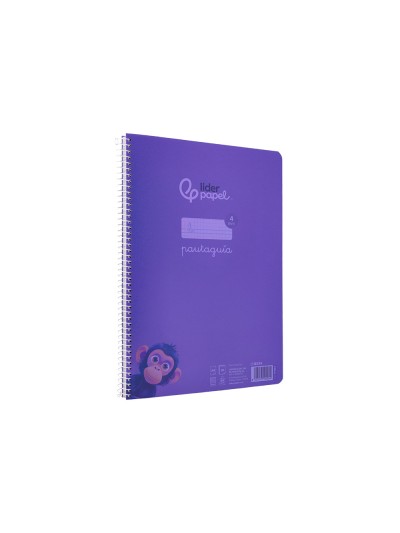 Cuaderno espiral liderpapel din a4 pautaguia tapa plastico80h 90gr cuadro pautado 4mm con margen color lila