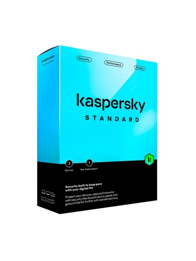 Antivirus kaspersky standard 3 dispositivos 1 año en caja