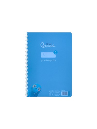 Cuaderno espiral liderpapel din a4 pautaguia tapa plastico80h 90gr cuadro pautado 4mm con margen color azul
