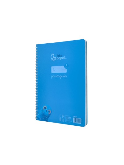 Cuaderno espiral liderpapel din a4 pautaguia tapa plastico80h 90gr cuadro pautado 4mm con margen color azul