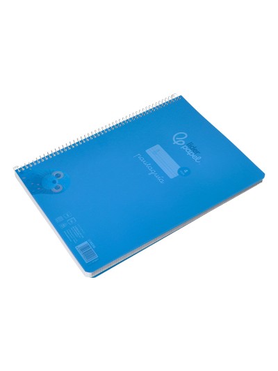 Cuaderno espiral liderpapel din a4 pautaguia tapa plastico80h 90gr cuadro pautado 4mm con margen color azul