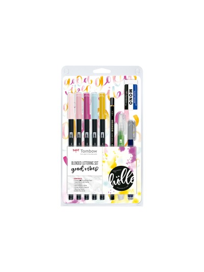 Set blended lettering tombow good vibes 9 piezas