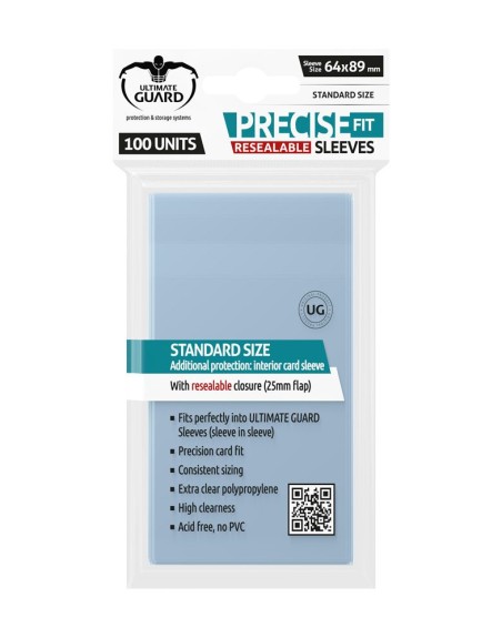 Fundas transparentes de cartas ultimate guard precise - fit cierre reutilizable tamaño estándar 100 unidades