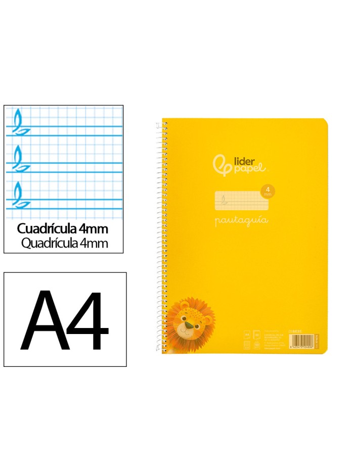 Cuaderno espiral liderpapel din a4 pautaguia tapa plastico80h 90gr cuadro pautado 4mm con margen color amarillo Cuaderno espiral liderpapel din a4 pautaguia tapa plastico80h 90gr cuadro pautado 4mm con margen color amarillo