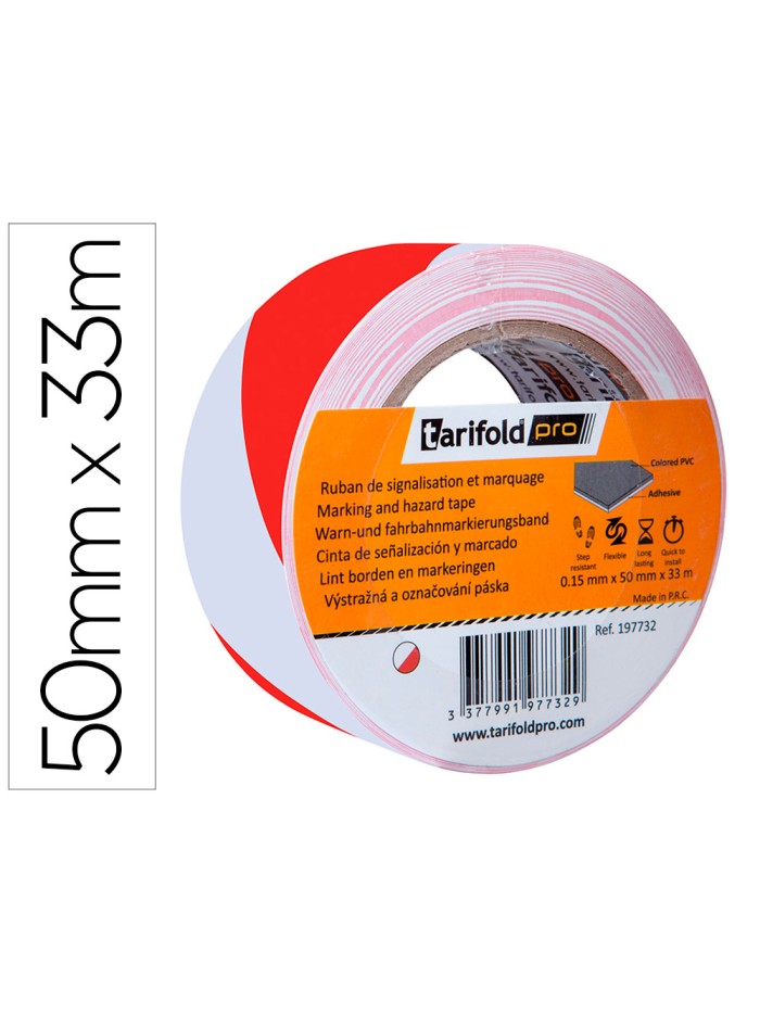 Cinta adhesiva tarifold seguridad para marcaje y señalizacion de suelo 33 mt x 50 mm color blanco/rojo Cinta adhesiva tarifold seguridad para marcaje y señalizacion de suelo 33 mt x 50 mm color blanco/rojo