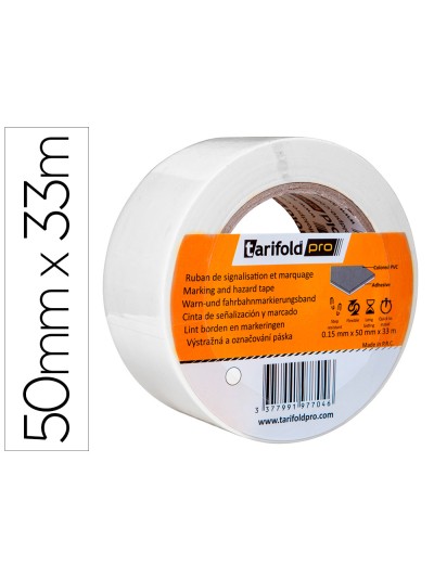 Cinta adhesiva tarifold para marcaje y señalizacion de suelo 33 mt x 50 mm color blanco