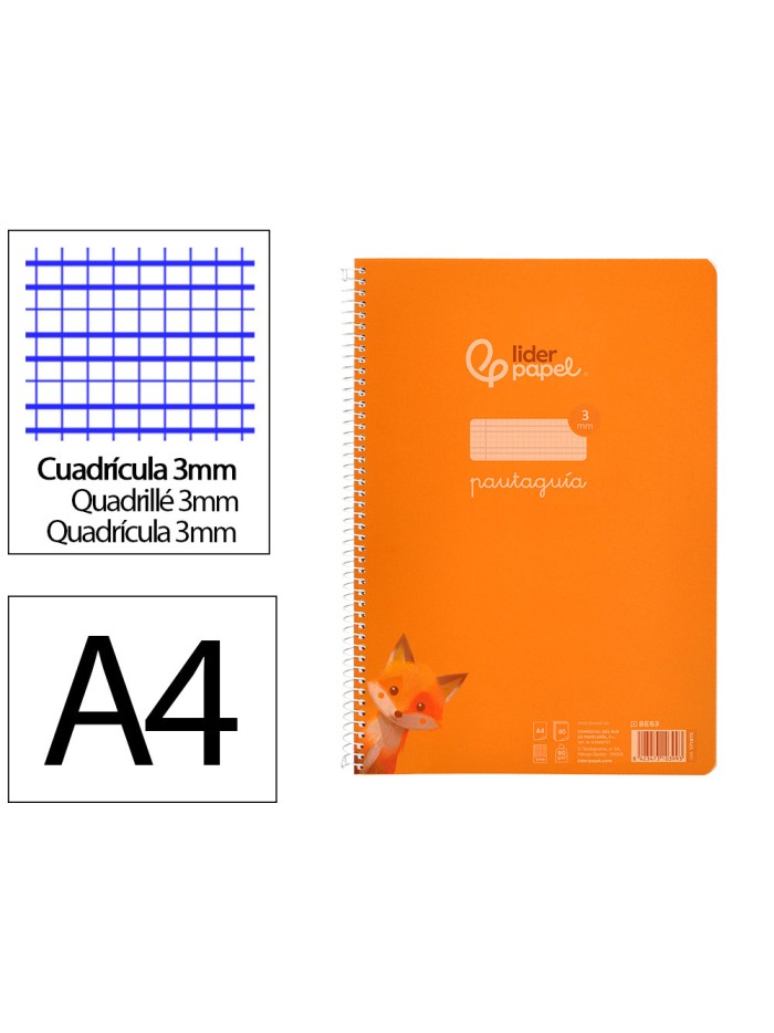 Cuaderno espiral liderpapel din a4 pautaguia tapa plastico80h 90gr cuadro pautado 3mm con margen color naranja Cuaderno espiral liderpapel din a4 pautaguia tapa plastico80h 90gr cuadro pautado 3mm con margen color naranja