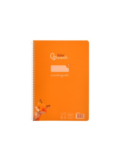 Cuaderno espiral liderpapel din a4 pautaguia tapa plastico80h 90gr cuadro pautado 3mm con margen color naranja