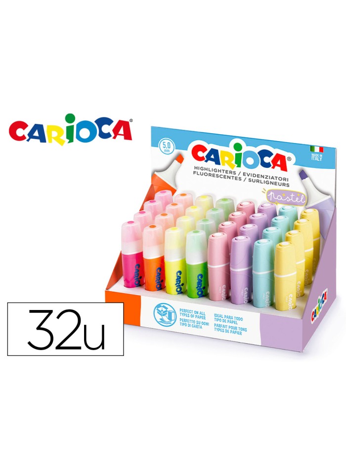 Rotulador carioca fluorescente color pastel expositor de 32 unidades colores surtidos Rotulador carioca fluorescente color pastel expositor de 32 unidades colores surtidos