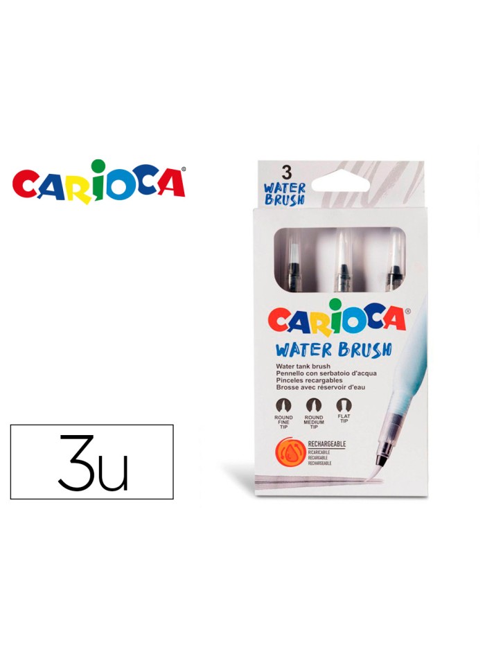 Pincel carioca recargable agua redondo caja de 3 unidades puntas surtidas Pincel carioca recargable agua redondo caja de 3 unidades puntas surtidas