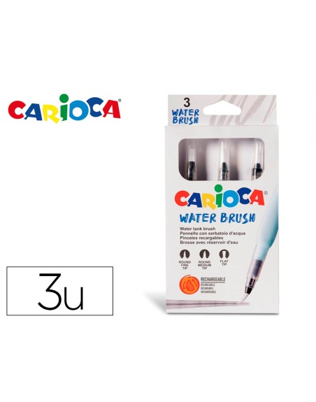 Pincel carioca recargable agua redondo caja de 3 unidades puntas surtidas