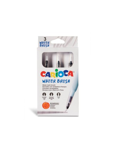 Pincel carioca recargable agua redondo caja de 3 unidades puntas surtidas