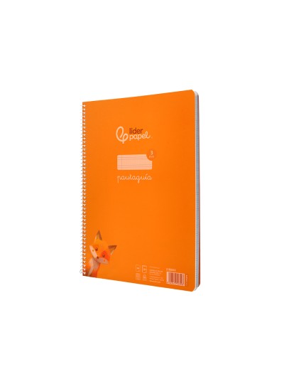 Cuaderno espiral liderpapel din a4 pautaguia tapa plastico80h 90gr cuadro pautado 3mm con margen color naranja