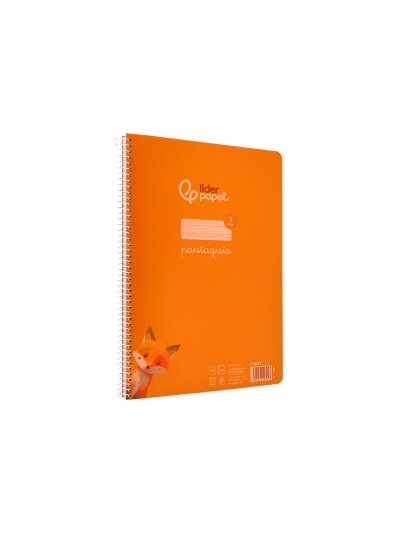 Cuaderno espiral liderpapel din a4 pautaguia tapa plastico80h 90gr cuadro pautado 3mm con margen color naranja