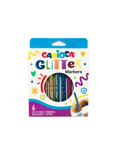 Rotulador carioca glitter purpurina punta 1 mm caja de 6 unidades colores surtidos