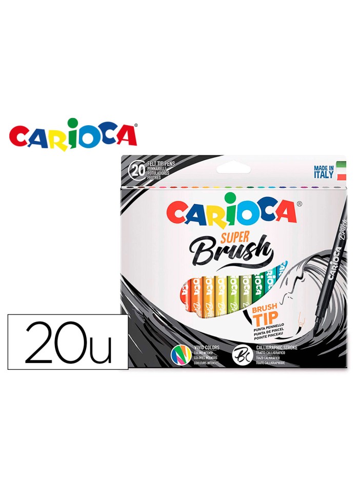 Rotulador carioca punta de pincel lavable caja de 20 unidades colores surtidos Rotulador carioca punta de pincel lavable caja de 20 unidades colores surtidos