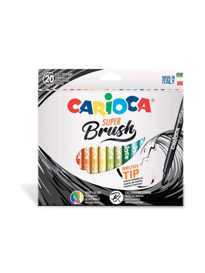 Rotulador carioca punta de pincel lavable caja de 20 unidades colores surtidos
