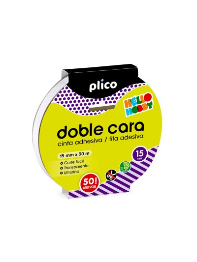 Cinta adhesiva plico doble cara transparente 50 mt x 15 mm