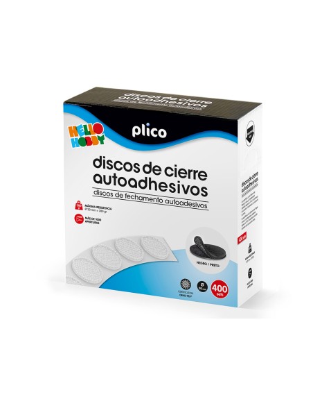 Disco de cierre plico velcro autoadhesivo 20 mm diametro color negro caja de 400 unidades