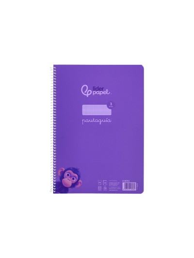 Cuaderno espiral liderpapel din a4 pautaguia tapa plastico 80h 90gr cuadro pautado 3 mm con margen color lila