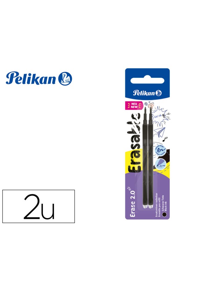 Recambio roller pelikan erase 2.0 color negro blister de 2 unidades Recambio roller pelikan erase 2.0 color negro blister de 2 unidades