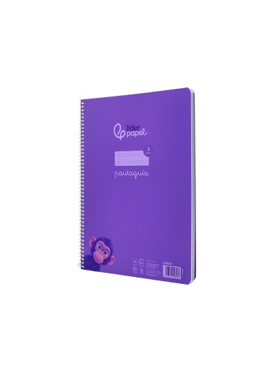 Cuaderno espiral liderpapel din a4 pautaguia tapa plastico 80h 90gr cuadro pautado 3 mm con margen color lila