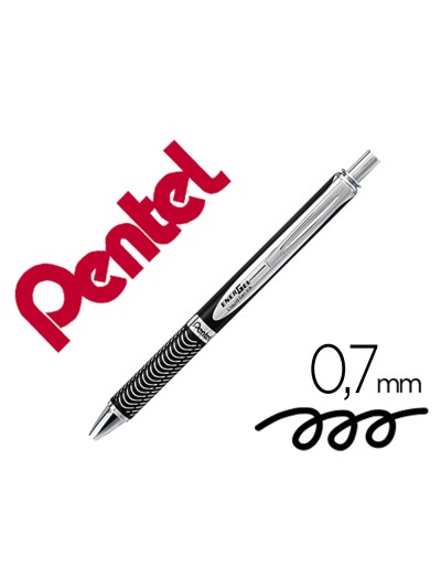 Boligrafo pentel energel bl407a retractil 0,7 mm tinta gel negra cuerpo metalico plata con estuche