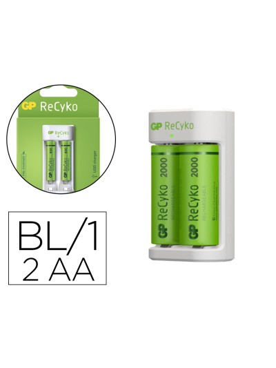 Cargador de pilas recargables gp aa/aaa incluye 2 pilas aa 2100 mah