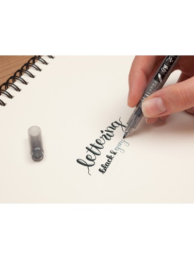 Rotulador tombow fudenosuke tinta base de agua doble punta blanda color gris/negro