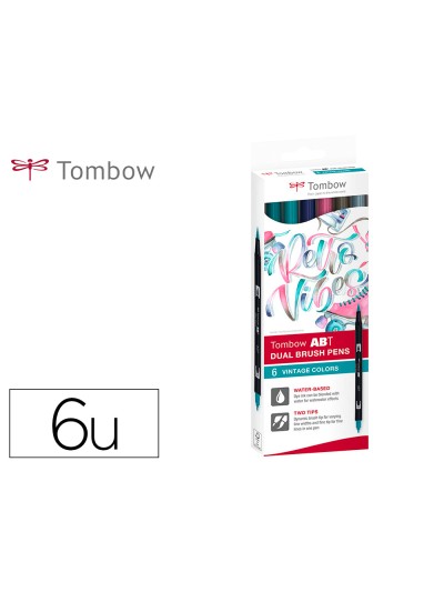 Rotulador tombow abt dual brush acuarelable doble punta fina/pincel estuche de 6 colores vintage