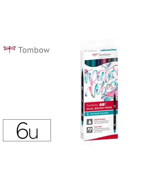 Rotulador tombow abt dual brush acuarelable doble punta fina/pincel estuche de 6 colores vintage