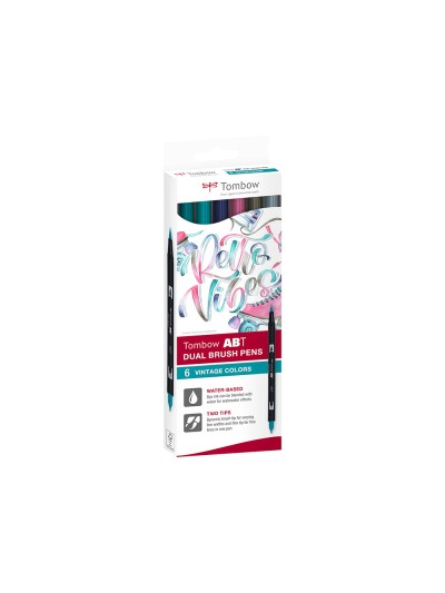 Rotulador tombow abt dual brush acuarelable doble punta fina/pincel estuche de 6 colores vintage