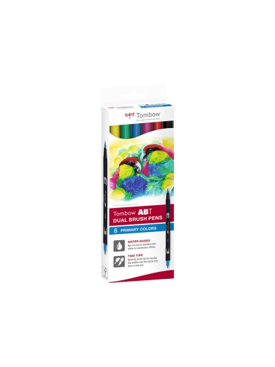 Rotulador tombow abt dual brush acuarelable doble punta fina/pincel estuche de 6 colores primarios