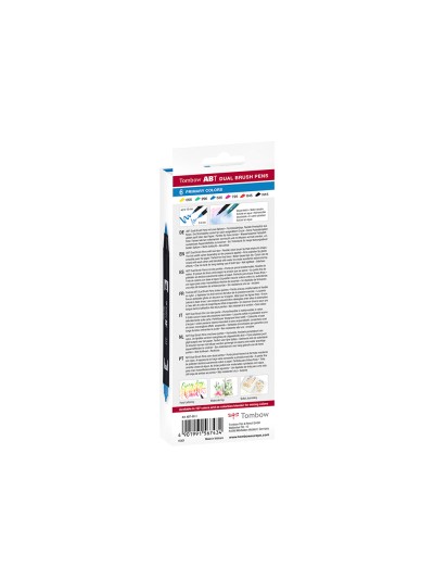 Rotulador tombow abt dual brush acuarelable doble punta fina/pincel estuche de 6 colores primarios