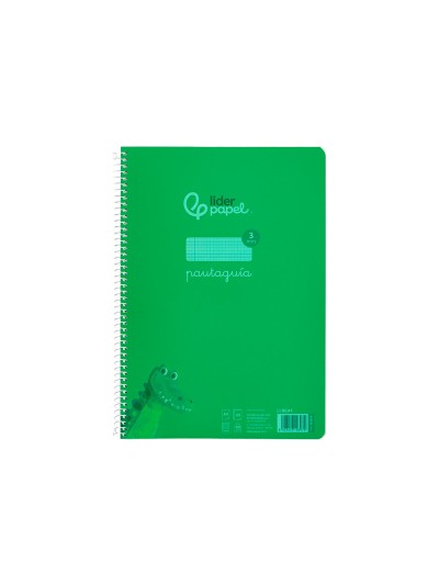 Cuaderno espiral liderpapel din a4 pautaguia tapa plastico 80h 90gr cuadro pautado 3mm con margen color verde