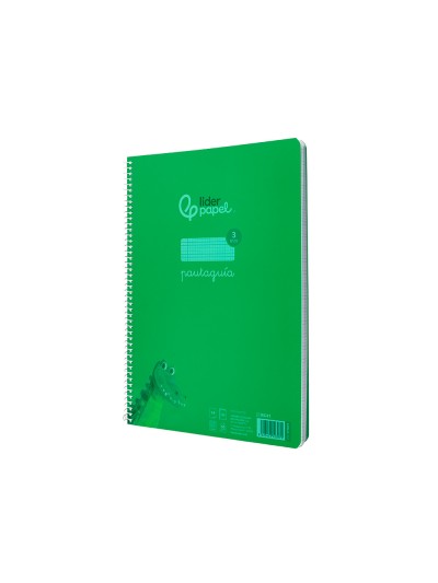 Cuaderno espiral liderpapel din a4 pautaguia tapa plastico 80h 90gr cuadro pautado 3mm con margen color verde
