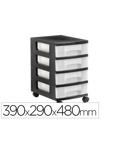 Cajonera archivo 2000 4 cajones transparente carcasa negra 6 litros con ruedas 390x290x480 mm