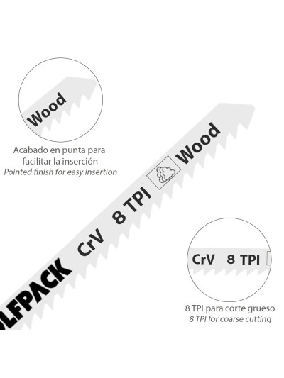 Hojas Larga Sierra Calar Para Madera Corte Medio 5 Piezas. Hoja Cromo Vanadio 58. Vastago T Universal